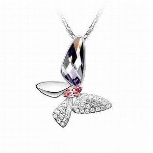 Butterfly Geometry Shaped Marquise PurpleSwarovski Element Crystal Necklace